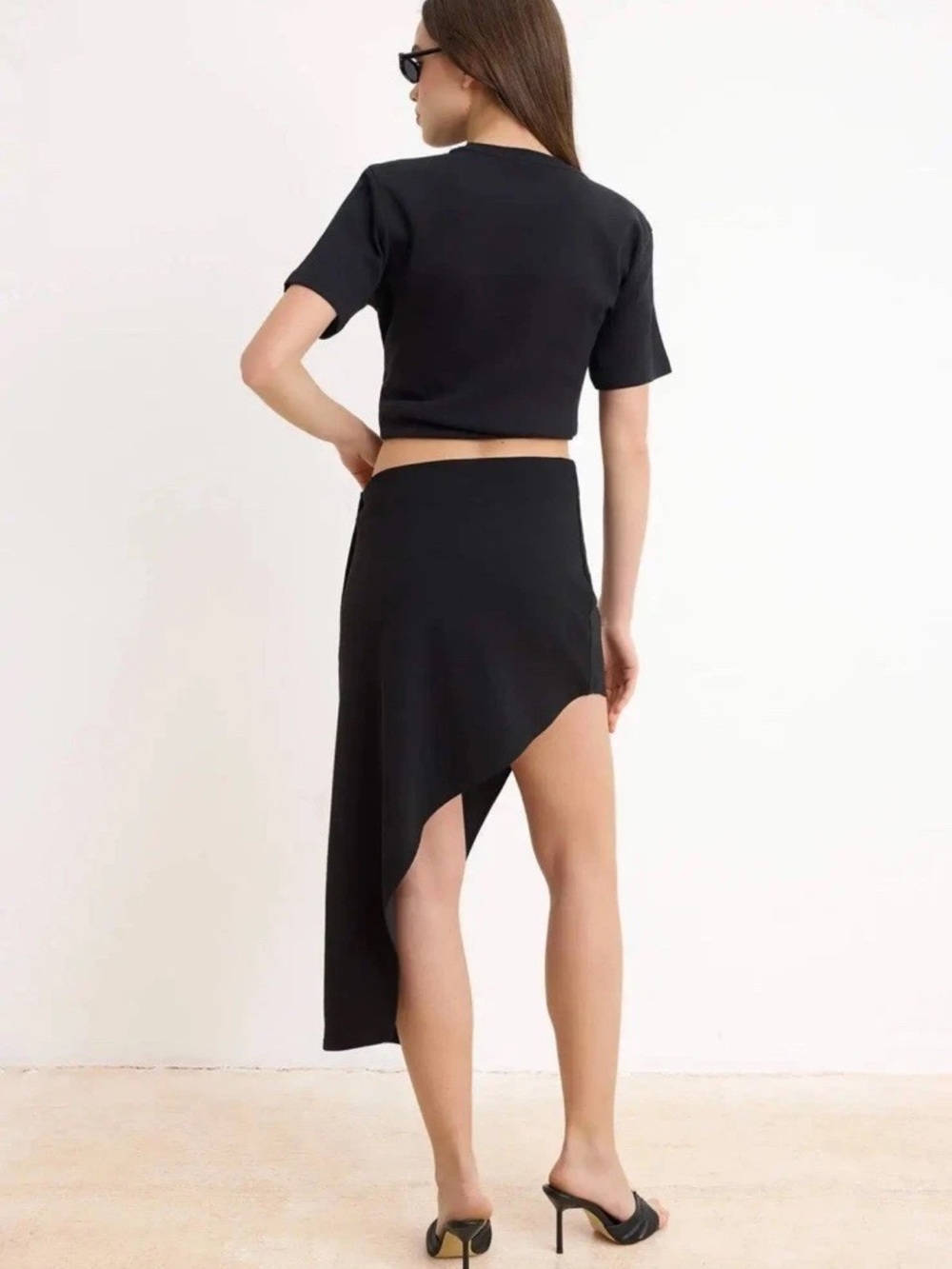 ZARA NWT Asymmetrical Black Mini Midi Skirt Side Button Avant-Garde Size L - Picture 11 of 11